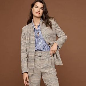 Ann Taylor Factory Check Plaid Blazer with Tan and Pink/Red One Button